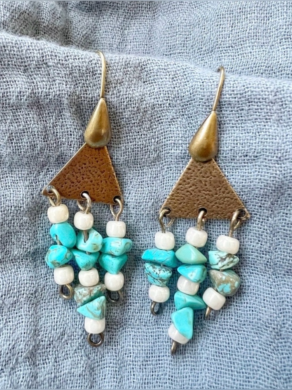 Boho Blue Turquoise and Ivory Beaded Dangle Earrings